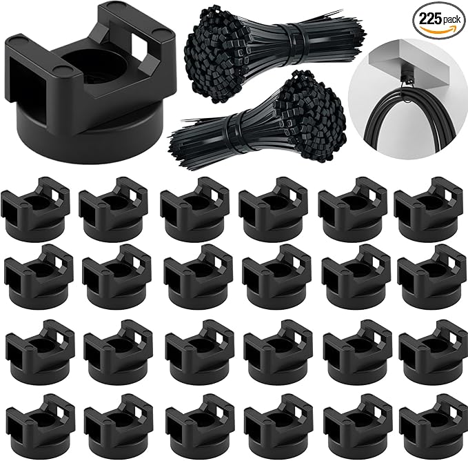 225 Pieces Magnetic Cable Ties Set, 25 Magnetic Zip Tie Mounts with 200 Cable Ties, Strong Wire Holder Cables Management, Multipurpose Electrical Cord Holders Organizer (22mm)