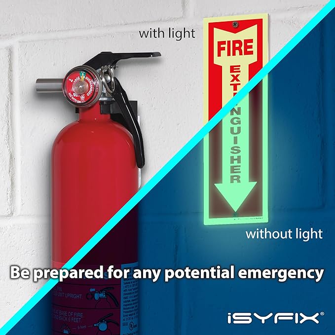 iSYFIX Fire Extinguisher Glow in the Dark Signs – 10 Pack 4x12 Inch – 40 mil Thick Polystyrene Plastic, Laminated for Ultimate UV, Weather, Scratch, Water & Fade Resistance, Indoor & Outdoor