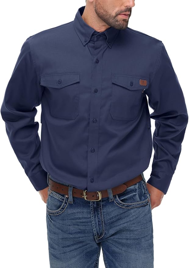 FR Shirt for Men 6oz Ripstop Lightweight Back Vented Mesh Breathable Flame Resistant CAT2 NFPA2112 Welding Shirts