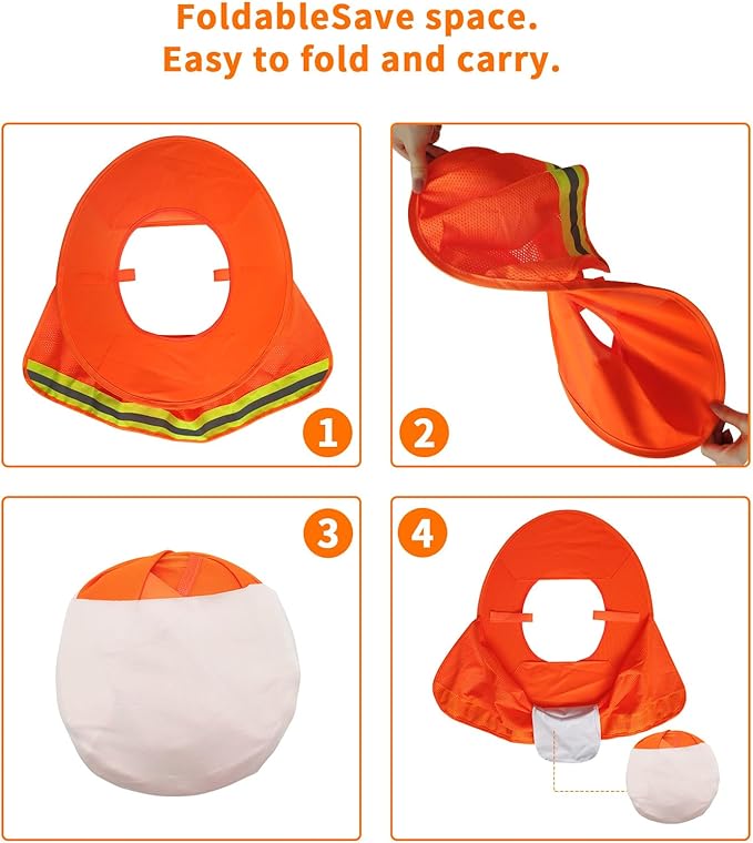 4 Pack Sun Shade Full Brim, Helmet Visor Mesh Neck Sun Shield with Reflective Strips Neck Sunshade Cover, Accessories (Orange)