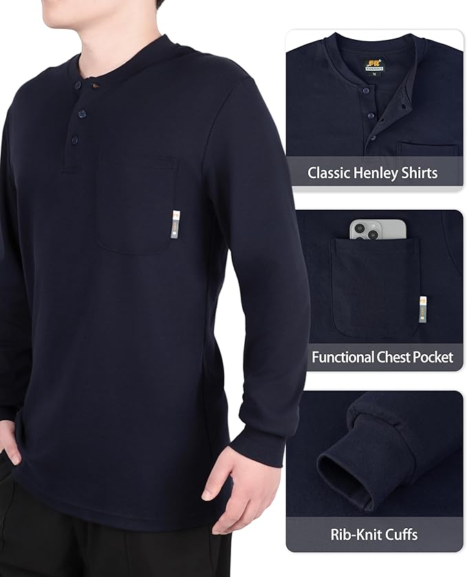KONRECO FR Shirts for Summer Flame Resistant Shirt 5.5oz Light Weight CAT2 Henley Shirts