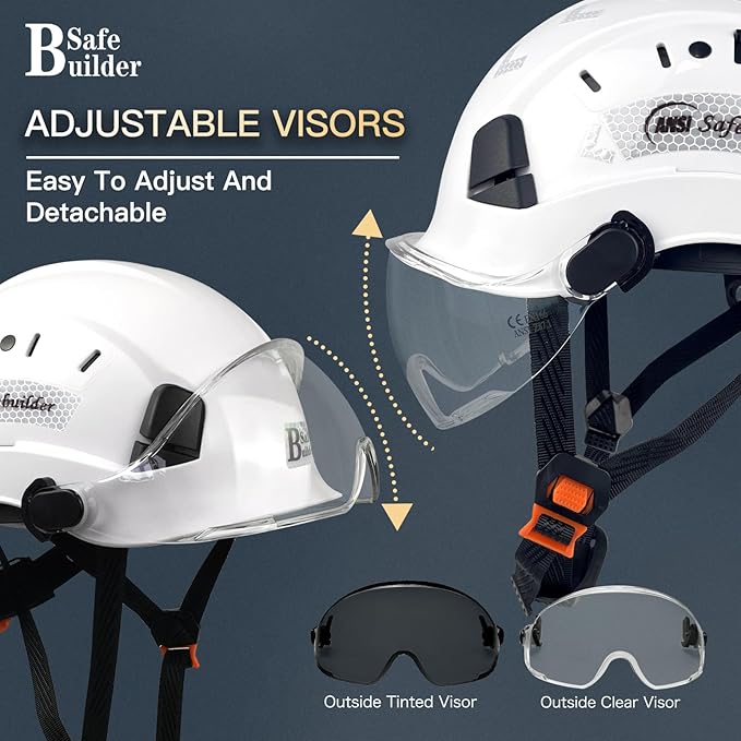 Construction Safety Helmet with Visor ABS Hard Hat Adjustable Ventilation Hardhats Industrial Work Head Protection for Men Certified ANSI/ISEA Z89.1