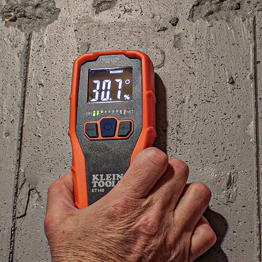 Klein Tools ET140 Pinless Moisture Meter for Non-Destructive Moisture Detection in Drywall, Wood, and Masonry; Detects up to 3/4-Inch Below Surface