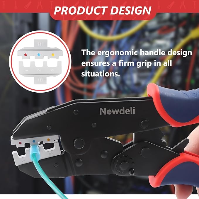 Newdeli Wire Crimping Tool Kit 7PCS Ratchet Wire Crimper Plier for Heat Shrink Connectors Ferrule Connectors Solar Connector Open Barrel Connector Insulated Nylon & Non-insulated Ring Terminals