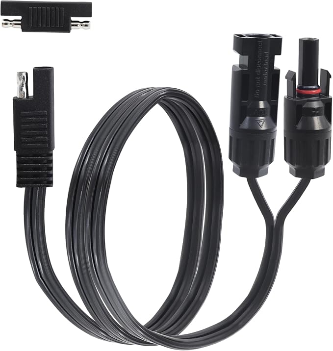 Solar Panel to SAE Adapter Cable 14AWG SAE Connector to Male & Female Solar Connectors Extension Wire for Solar Panels RVs Battery Charger kit with SAE Polarity Reverse Adapter 2FT