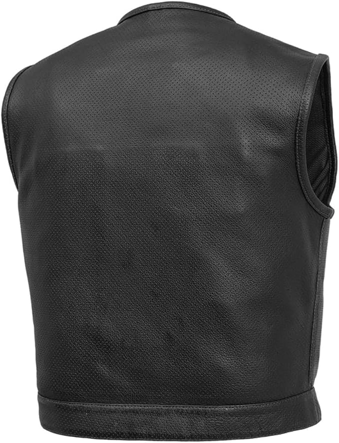 First Mfg Co - Lowside - Mens Motorcycle Biker Riding Canvas, Leather, Twill, Perforated Leather Vest