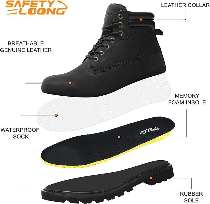 Work Boots for Men Waterproof Soft Toe Non Slip Comfortable Leather Workboots