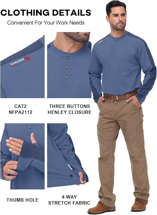 FR Shirts for Men 5.5OZ Lightweight Stretch Patriot Baseball T-Shirt Work Shirt