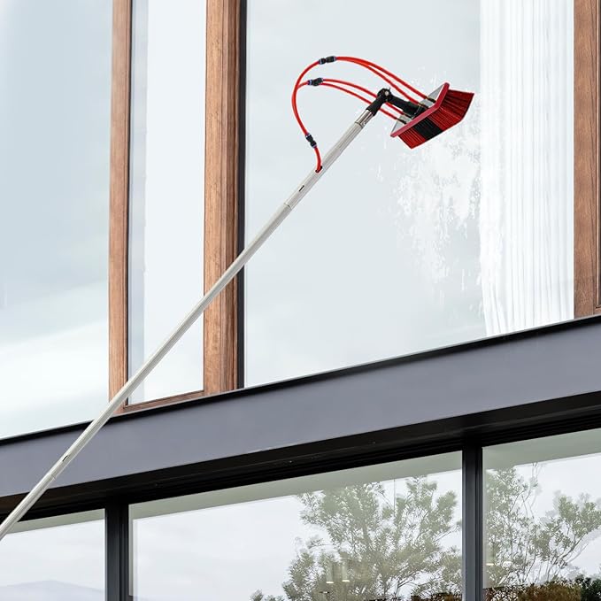 Solar Panel Cleaning Kit, Window Cleaning System 29.53 FT, 65.62ft Water Pipe & Rotating BrushHead, Washing Equipment Window Cleaner Tool Water Fed Pole Kit for Roof Caravan Solar Panel