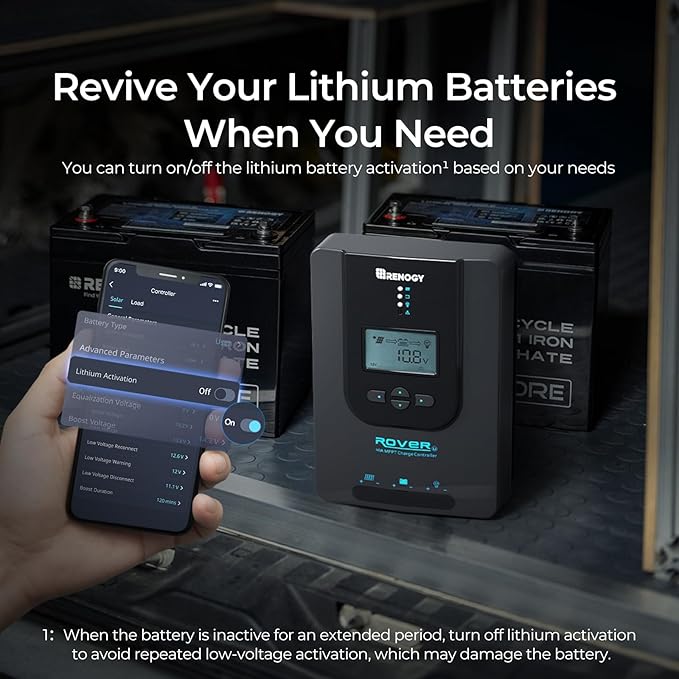 Rover 12V/24V 40A Charge Controller with MPPT- DC Input Solar Controller for RV/Marine, Auto Parameter Adjustable LCD Display Solar Panel Regulator fit for Gel Sealed Flooded and Lithium Battery