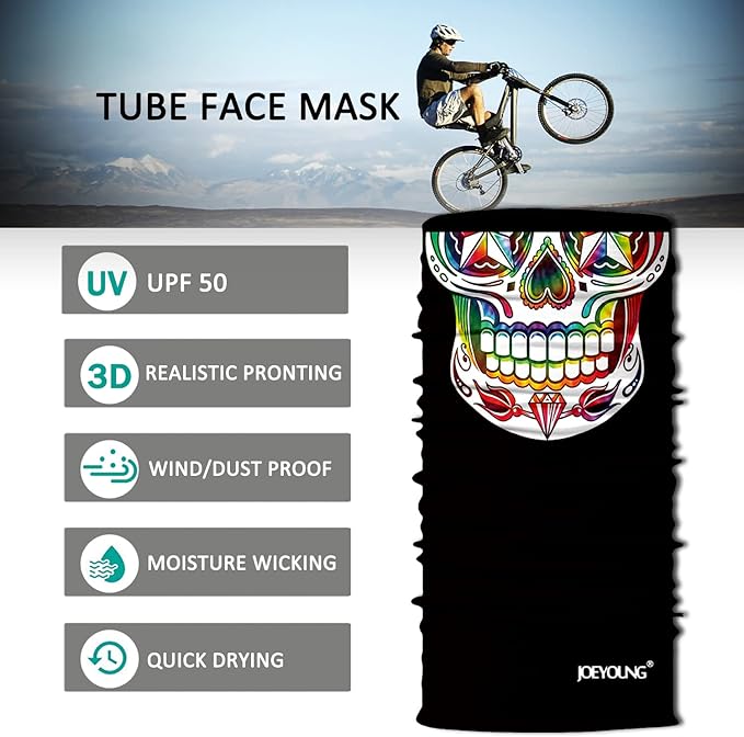 JOEYOUNG Skull Face Mask UV Sun Dust Neck Gaiter Bandana Headwear Motorcycle
