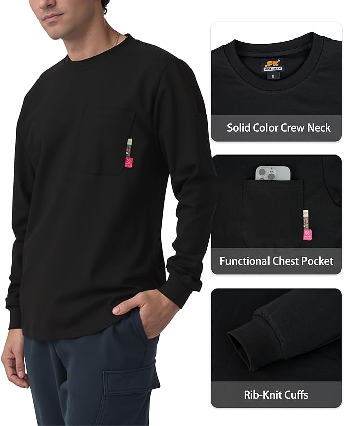 KONRECO FR Shirts for Men Crewneck 6oz Jersey Lightweight Flame Resistant Work T Shirt NFPA2112 CAT2