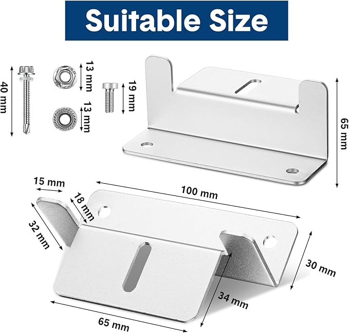 Konohan 10 Set Solar Panel Mounting Brackets Z Bracket Aluminum Solar Panel Mounting Brackets Kit with Nuts and Bolts for RV, Boat, Wall, Caravans, Yacht and Other Gird Installation