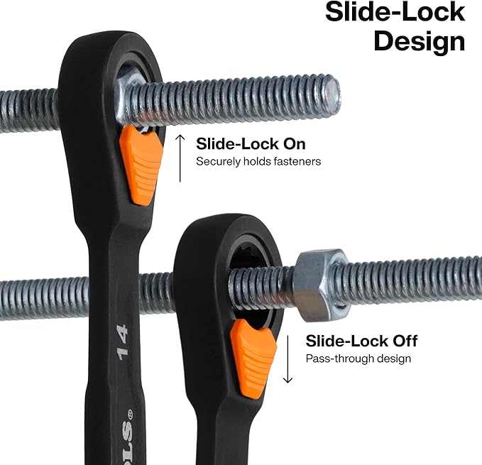 KLEIN TOOLS 69508M Metric Ratcheting Combination Wrench Set, 8-Piece, Slide-Lock 90-Tooth Ratchet, I-Beam Handle, Color-Coded Size Markings, Roll Pouch Storage