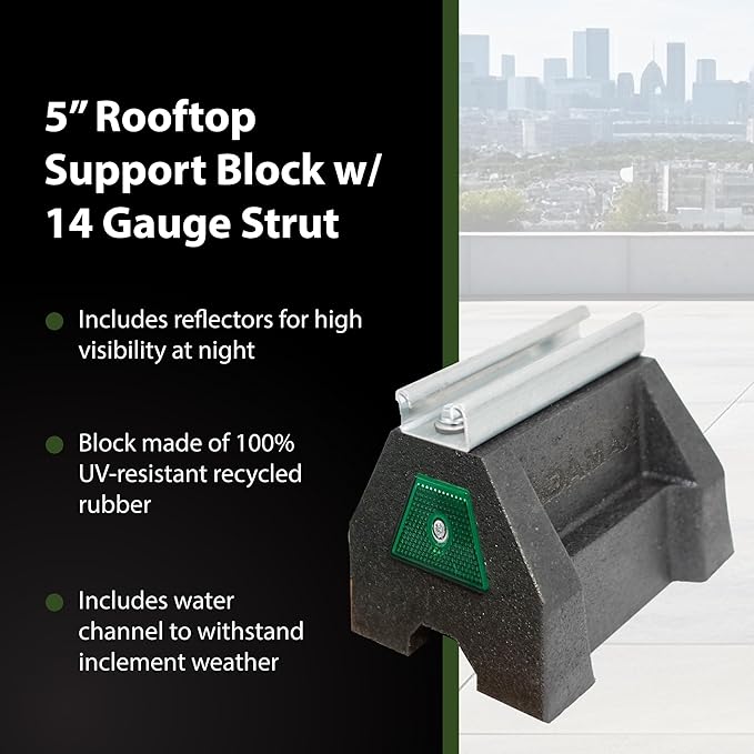 Newhouse Electric RTS14-5 Rooftop Support Block with Galvanized Steel Strut | Sleeper Curb Replacement, Black