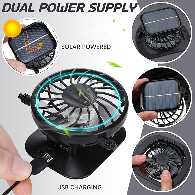 2 Pcs Solar Fan Hats Wide Brim Fishing Hats with 2 Solar Fan and Removable Face Cover Cooling Buckets for Men Women