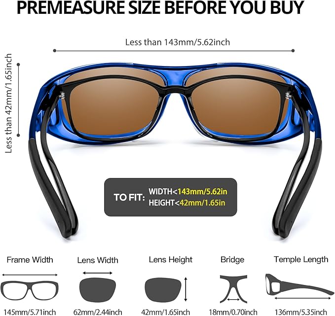 Myiaur Fit Over Glasses Sunglasses for Men Women， Polarized UV400 Protection, Anti-Glare for Driving & Outdoor Activities