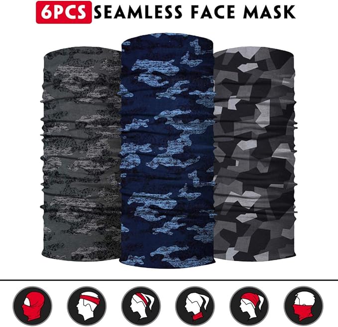 Venswell Neck Gaiter Face Mask Men Women,Seamless Bandana Rave Face Cover Scarf Mask,Balaclava,Headband, Head Wrap,Headwear