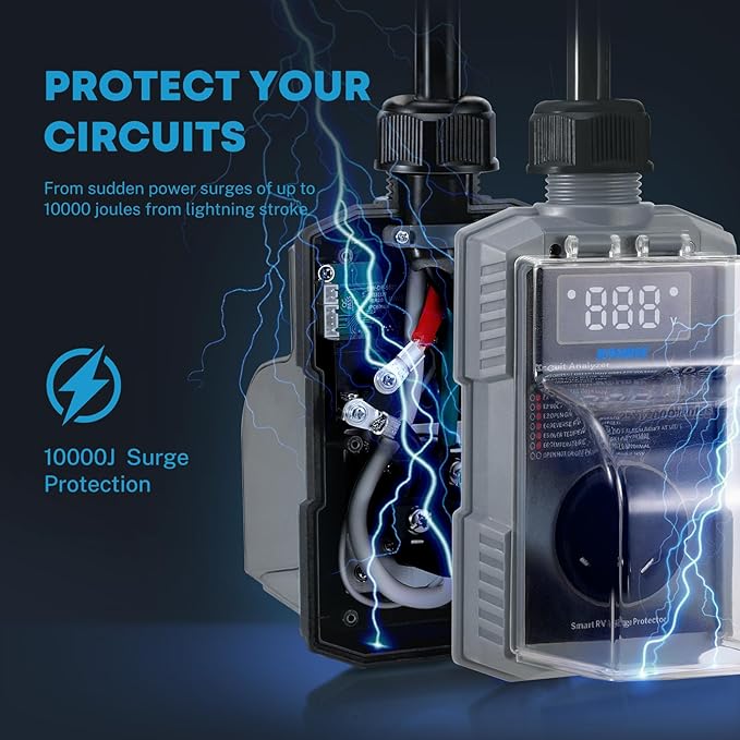 Kohree RV Surge Protector 30 Amp 10000 Joules with High/Low Voltage Protection, Smart 30 Amp RV Surge Protector Waterproof, Circuit Analyzer w/LED Display for RV Camper, Auto Shut Off