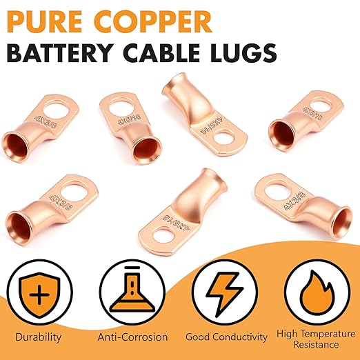 Jeemiter 20PCS 4 AWG Battery Lugs 5/16"&3/8" Copper Ring Terminals with 3:1 Heat Shrink Tubing - Heavy Duty Crimp Connectors for Auto Marine Solar Electrical in Dual-Neck Bottle