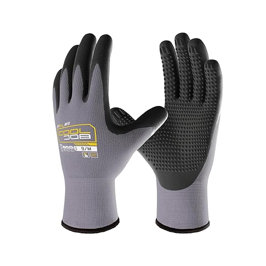 COOLJOB 6 Pairs Nitrile Rubber Coated Nylon Safety Work Gloves Pack Bulk, Dotted for Non-Slip Grip, Breathable Soft Seamless Knit Nitrile Dipped Gloves for Warehouse, Home Improvement, Yard, Xlarge