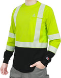 BOCOMAL Reflective FR Shirts High Visibility Summer Vented Mesh Long Sleeve Crewneck Lightweight Flame Resistant Workwear