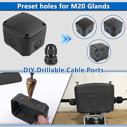 Waterproof Junction Box,Nineleaf IP66 Weatherproof Electrical Project Boxes,3.3X 2.8 x 2.3 inch,Universal Electrical PVC/ABS Plastic Project Enclosure Box,Black
