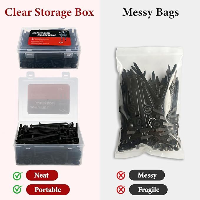 150Pcs Nylon Universal Cable Tie Buckle for Car, New Multifunctional Nylon Zip Ties,Heavy-Duty Self-Locking UV Resistant Cable Ties for Engine Bumper Retainer Fender Liner