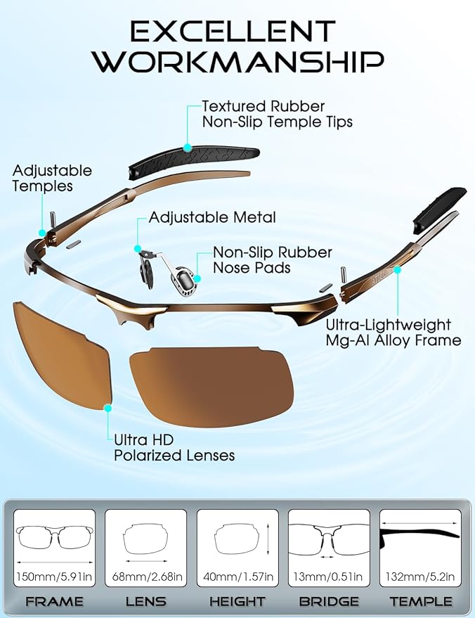 ATTCL Polarized Sunglasses Men Sports: UV Protection Anti Glare Wrap Around Lightweight Metal Driving Fishing Golf Running