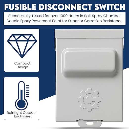 6-Pack 60 Amp Pullout FUSIBLE Disconnect Switch, 240V NEMA 3R Raintight Outdoor Metallic Enclosure for HVAC Systems, UL Certified, Single Phase Two Wire, 6W-PDS-F60A (60A Fusible)(fuses NOT Included)