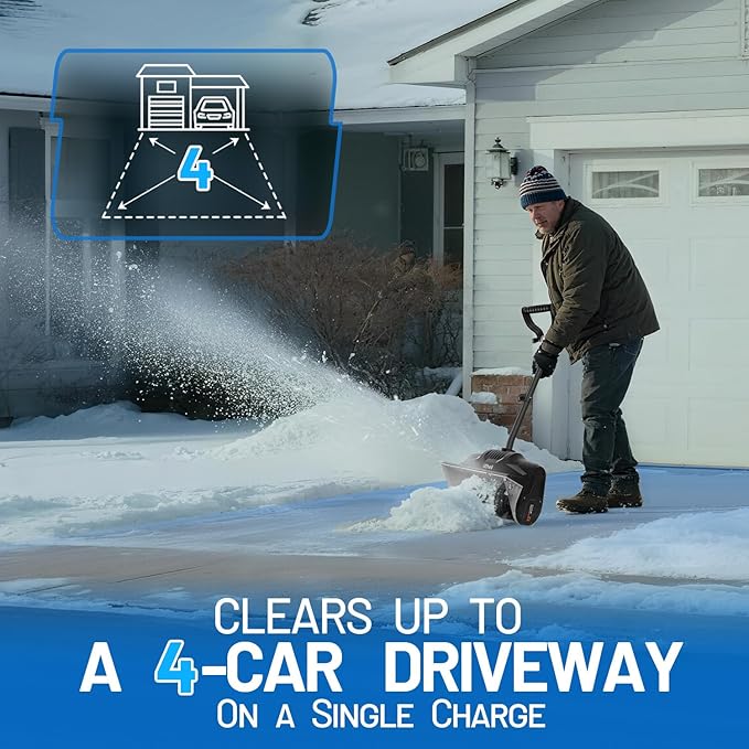 Litheli Cordless Snow Shovel 20V, Brushless Lightweight Electric Power Shovel for Snow Removal, Includes 4.0 Ah Battery, Easy to Use Snow Blower for Driveways, Sidewalks, Decks & Patios