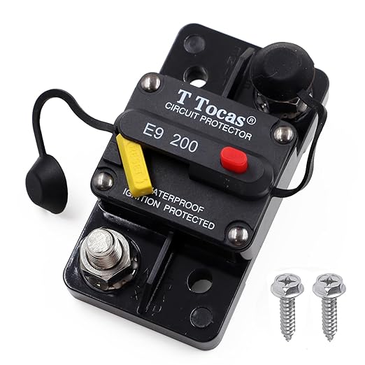 E9 200 Amp Circuit Breaker 12V - 48V DC with Manual Reset | Waterproof IP67 | Surface Mount Switch Button with LED Indication 200A 3/8" Studs