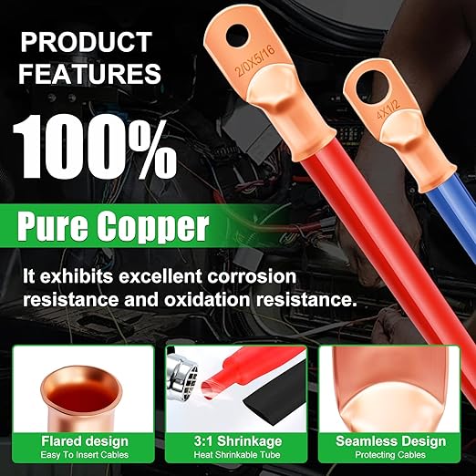Twidec/230PCS Battery Cable Ends Kit AWG 8 6 4 2 1 1/0 2/0 Heavy Duty Copper Lugs Cable Wire Lugs,Copper Ring Terminals Connectors with Heat Shrink Tube and Hydraulic Crimping Tool 10 Tons with 9 Die