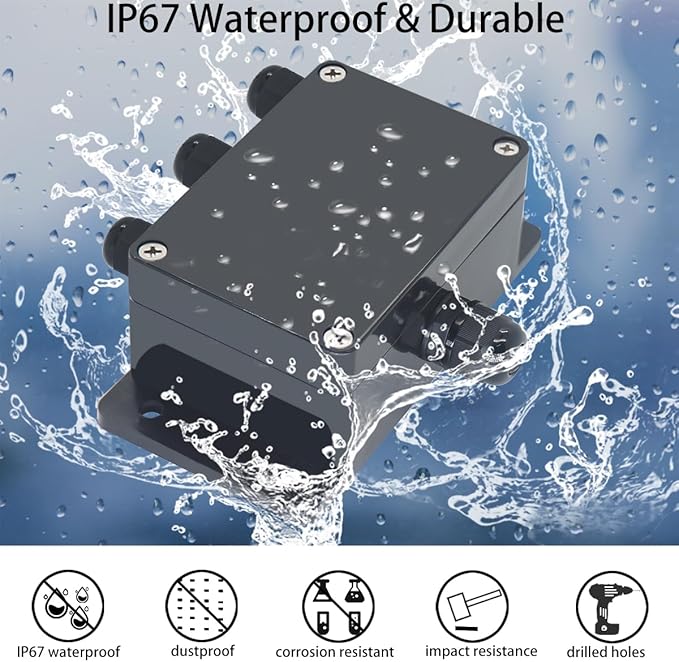 Project BoxI P67 Outdoor Waterproof box Electronic Junction Box with 15A 600V 12P Barrier Terminal 3IN/3Out Electrical Boxes 7.9x4.7x3 inch