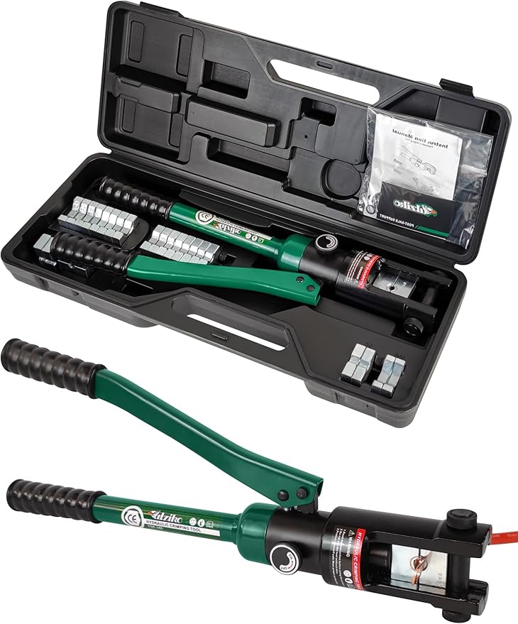 Industry Hydraulic Cable Lug Crimper 16 US TON 9 AWG to 600MCM Electrical Terminal Cable Wire Tool Kit with 13 Die (9awg~600mcm Crimping Tool)