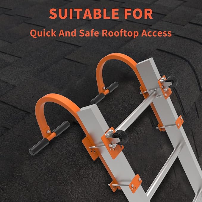 Roof Ladder Hooks,Heavy Duty Steel Extension Ladder Stabilizer for Roof,Ladder Roof Hook with Wheel Extension Ladder Rubber Grip T-Bar for Roof Ridge 2 Pack