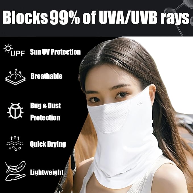 UPF 50+ Breathable Cooling Face Cover Sun UV Protection Earloop Neck Gaiter Scarf for Golf, Hiking, Fishing & Outdoors