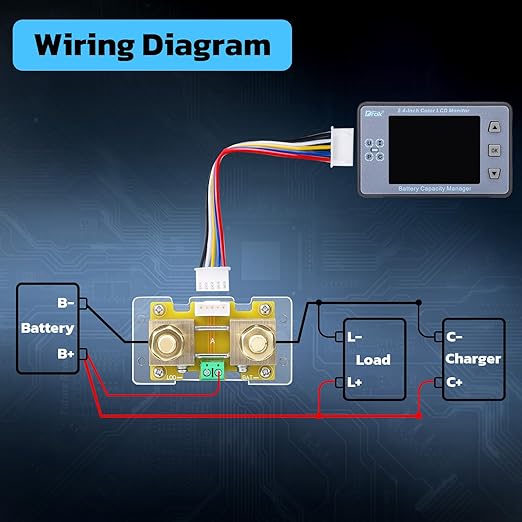 DROK Digital Multimeter, DC 8-100V 100A Battery Monitor 12V 24V 36V 48V 60V Volt Amp Watt Meter, Big Color Screen LCD Display Capacity Time Power Voltmeter Ampmeter for RV Solar Panel Battery Charge
