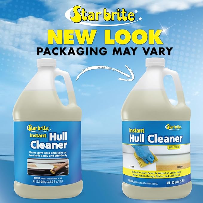 STAR BRITE Instant Hull Cleaner - Easily Remove Stains, Scum Lines & Grime for Boat Hulls, Fiberglass, Plastic & Painted Surfaces - Wipe On, Rinse Off Formula - 128 Ounce Gallon (081700)