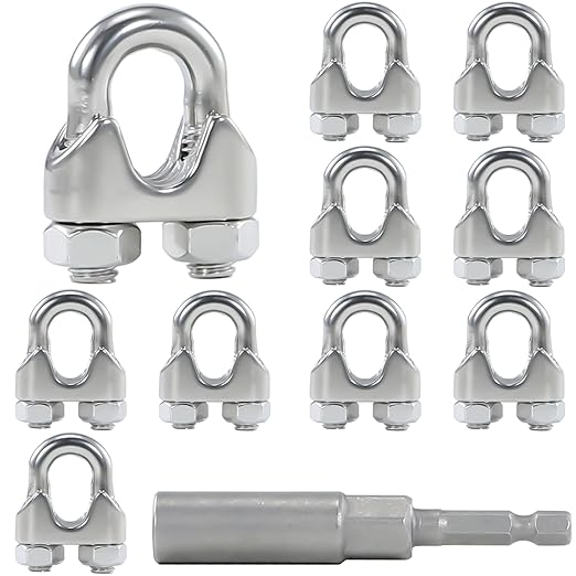 10Pcs M6 1/4 Inches Stainless Steel Wire Rope Clips Cable Clamp