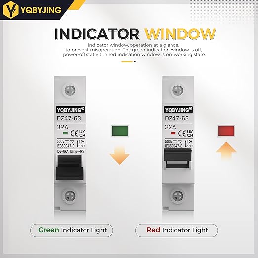 DC Circuit Breaker 32 Amp Solar Panel Disconnect Switch 12V-500V 1 Pole Miniature Solar Circuit Breaker for Outdoor PV Homes Battery, AC 110V DIN Rail MCB