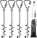 17" Heavy Duty Ground Anchors Screw in - 4 Pack Chrome Plated with Reinforced Triangle Bracket for Trampoline, Swing Set, Shed, Mobile Home, Carport - High Wind Resistance for All Soil Types
