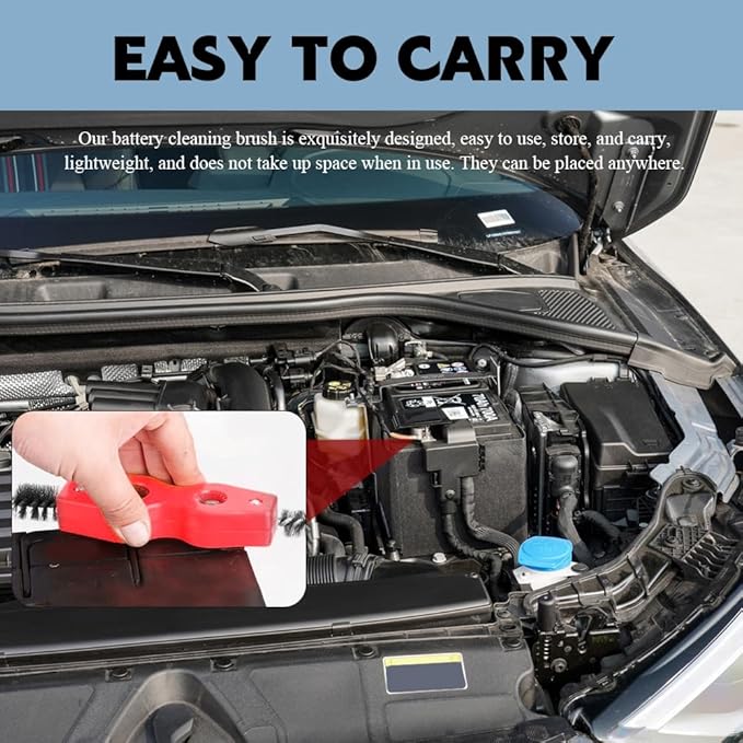 4 in 1 Car Battery Cleaning Brush, Car Battery Terminal Cleaner, Anti-Rust Auto Battery Cleaner with Steel Wire, Battery Cleaner Tool Car Accessories for Cleaning Auto Battery Post (Red)