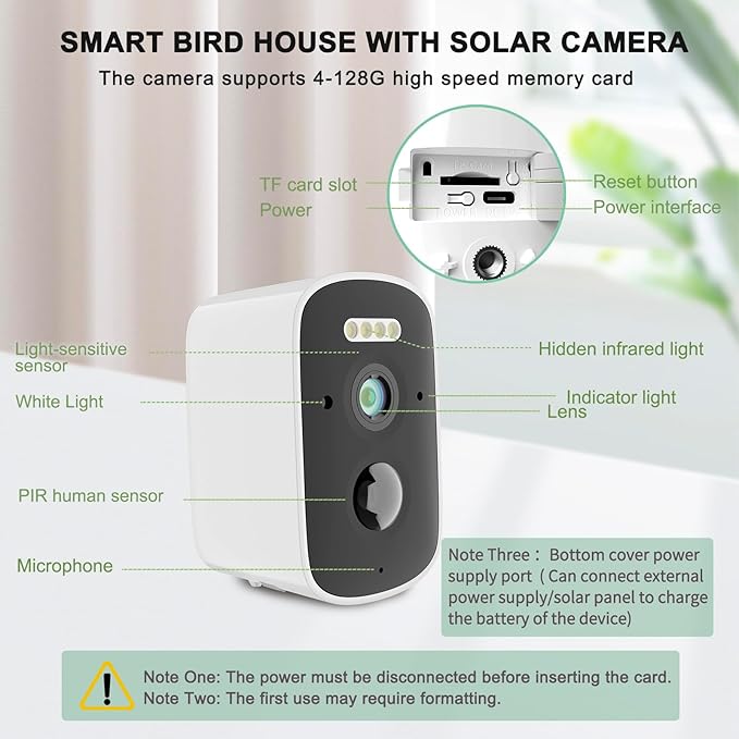 Solar Bird House with Camera, 1080P HD Wooden Smart Birdnest Solar Powered, Watch Birds Nesting & Hatching in Real Time, AI Identify Bird Behavior & Create Bird Story, Weatherproof Birdhouse