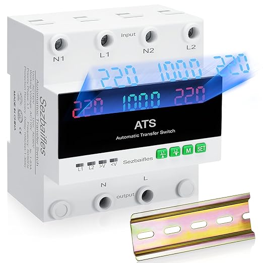 100A 220V Automatic Transfer Switch, 2P Dual Power Select Interruptor Electrical Changeover Switch with LED Display, Mini ATS Din Rail Mount, 50/60Hz CE Certified for Home Backup Power