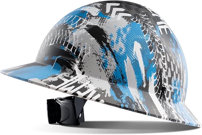 LANON Full Brim Hard Hat, OSHA Construction Work Approved, Premium Blue Pattern Design, FRP Safety Helmet with 4 Point Adjustable Ratchet Suspension, Class C