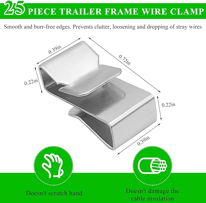 25 PCS Trailer Frame Wire Clips, 0.72"/18mm Steel Trailer Wiring Clips for Automotive Wires Management, Cable Organization for Boat Trailer, Fishing Boat, Car Accessories