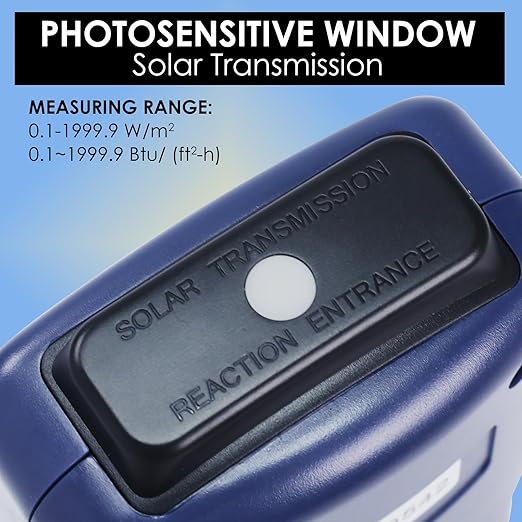 Solar Power Meter Digital Solar Meter, Solar Irradiance Meter for Solar Energy Testing, Solar Transmission Meter with Accuracy Drift<1.5%/Year&Btu/(ft2-h)& W/m² Units for Meteorology Sun Measurement