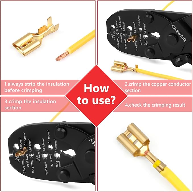 Knoweasy 1424C Weather Pack and Metri Pack Crimping Tool for 22–14 AWG Open Barrel and Sealed Terminals, Dual Cavity Crimper for Deutsch DT DTM Waterproof Electrical Connectors