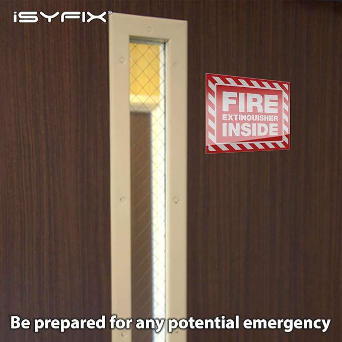iSYFIX Fire Extinguisher Inside Signs Stickers – 5 Pack 5x4 Inch – Self-Adhesive Vinyl Decals, Laminated for UV, Weather, Scratch, Fade Resistance, for Cars, Trailers, Rv's, Trucks and Vehicles